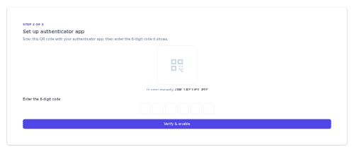 Two-Factor Setup preview