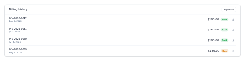 Billing History preview