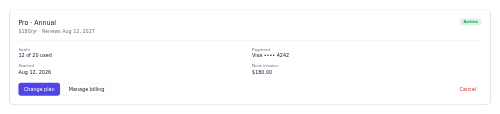 Subscription Summary preview