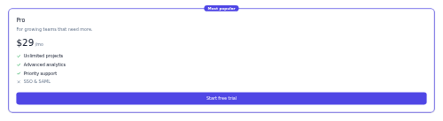 Pricing Card preview