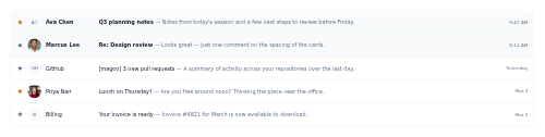 Inbox List preview