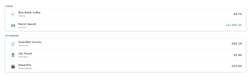 Transaction List preview