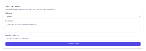 Report an Issue Form preview