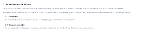 Terms Section preview