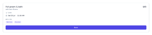 Grooming Booking preview